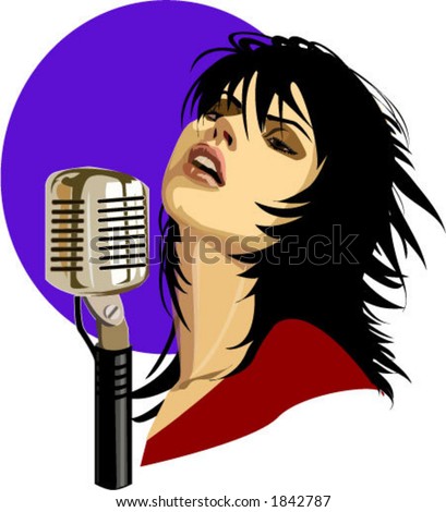 Vector of Girl with Retro Vintage Microphone