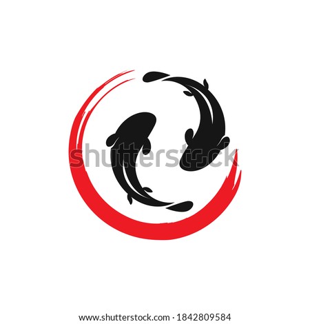 Japanese Koi Logo Template. Koi Fishes Logo. Luck, prosperity and good fortune. Animal, asian. This logo perfectly used for any fishing or aquarium related businesses. Royalty-Free Stock Photo #1842809584
