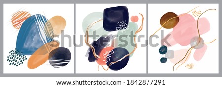 Set of Minimalist hand paint abstract art background with watercolor spot. Brush painting is a textural decoration with an artistic acrylic design of a poster, banner, or interior painting.	