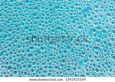 Water drops. Condensed water in the form of hanging drops on the outdoor pool cover. Photographed from above.