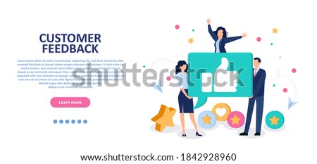 Customer feedback concept. Vector of business people receiving excellent service evaluation, thumbs up gesture Royalty-Free Stock Photo #1842928960