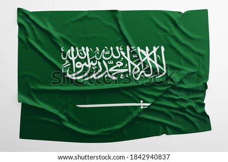 Saudi Arabia Flag Country  with fabric silk cotton polyester texture for background banner