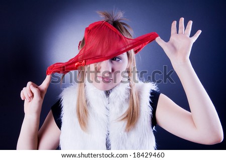 Funny young girl with panties on the head
