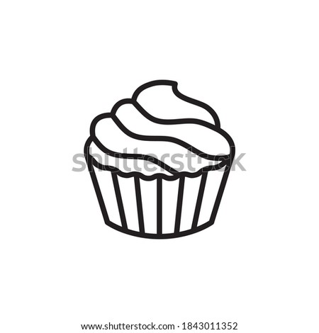 Cupcake with cream vector icon. Cute outlined cupcake isolated on white background. Line art. Vector illustration.