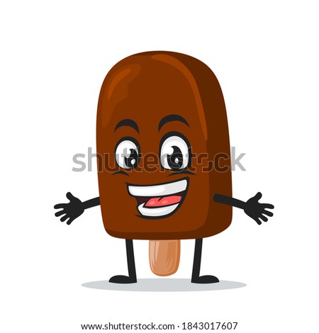 vector illustration of chocolate ice cream on stick mascot or character open hand