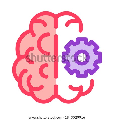 Brain And Mechanism Gear Icon Vector. Outline Brain And Mechanism Gear Sign. Isolated Contour Symbol Illustration