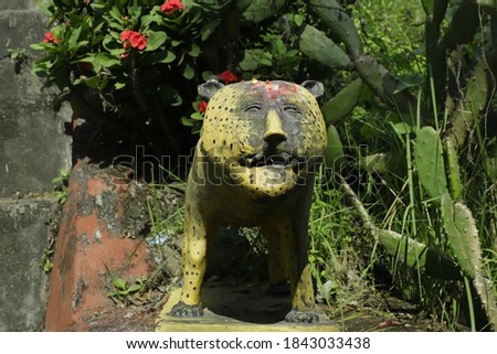Statue of tiger. According to the beliefs of Hinduism tiger is bodyguard of god pathebhara mata.