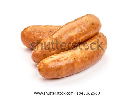 German bratwurst sausages, isolated on white background.