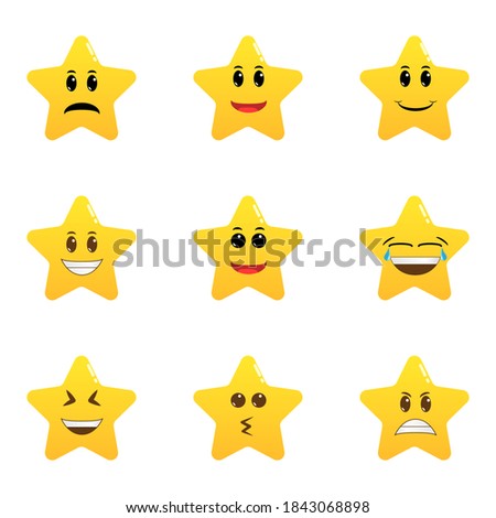 Set of star emoticons isolated. Collection of difference emoticon icon of star cartoon. Smile faces with various facial expressions.