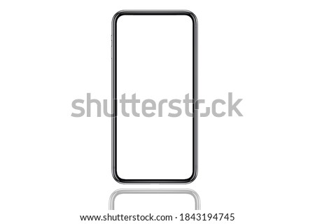 frame smartphone with blank white screen, Mockup phone for visual ui app demonstration, You can use this smartphone mockup for portfolio or design presentation or ad campaign. Royalty-Free Stock Photo #1843194745