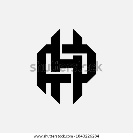 Initial letter H, P, HP or PH overlapping, interlock, monogram logo, black color on white background