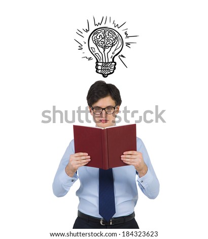 Student reading the book and has an idea