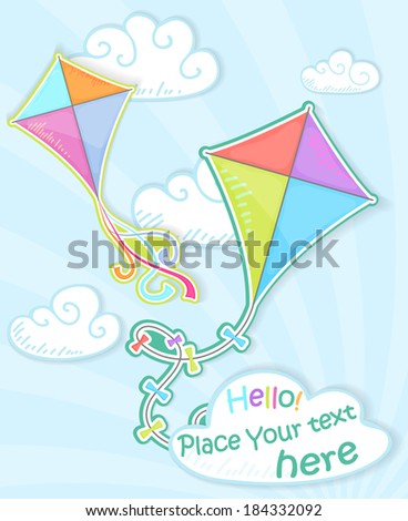 Colorful kite in the sky, paper stylized