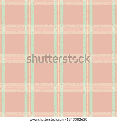 Vector plaid weave seamless pattern background. Pastel pink blue grunge flecked textured woven check backdrop. Modern geometric criss cross gingham shirting cloth style all over print for spring, baby