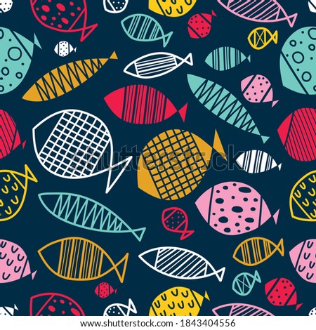 Cute fish. Vector seamless pattern.  Can be used in textile industry, paper, background, scrapbooking.