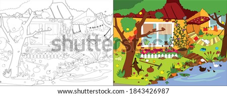 Cozy house series. Vector illustrations for coloring book.