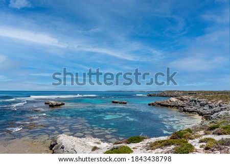 Nice views of rocky coastline and beautiful shoreline at pristine Rottnest Island, Perth, Western Australia, Australia