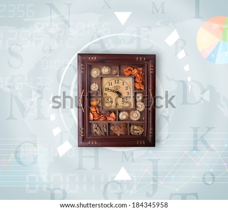 Clocks with world time and finance graph business concept