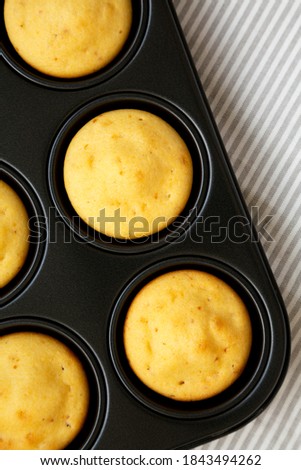 Homemade Cornbread Muffins, top view. Flat lay, overhead, from above. Close-up.