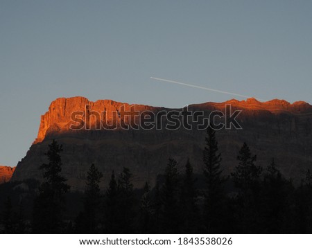 Castle Mountain in glow in evening sunset, Canadian Rockies canada