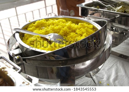 Pilaf or pilau or pulao is a rice dish or, in some regions, a wheat dish, whose recipe usually involves cooking in stock or broth, adding spices, and other ingredients