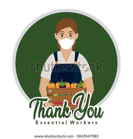 Isolated Farmer green medical thank you essentials workers- Vector
