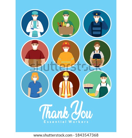 Isolated Team essential workers thank you banner blue- Vector