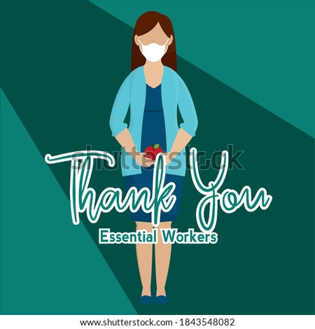 Teacher picture blue thank you essentials workers- Vector