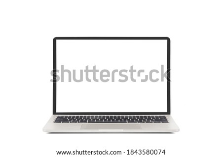 Modern laptop with blank screen on isolated white background