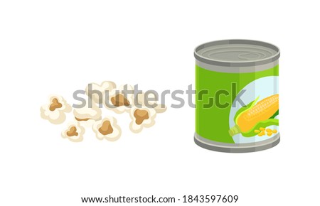 Canned Maize or Corn as Cereal Grain with Yellow Kernels or Seeds Vector Set