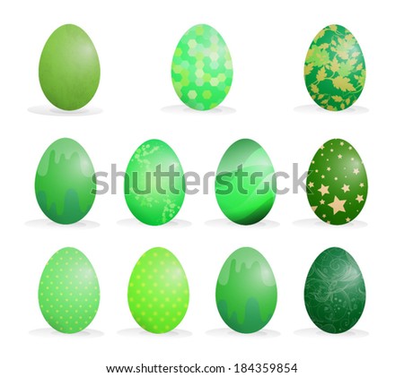 Illustration of green colored easter eggs on a white background