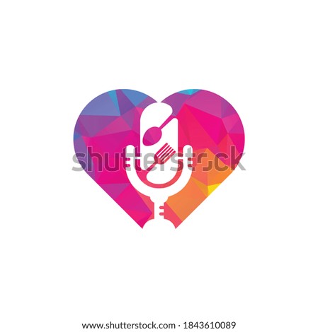 Podcast food heart shape concept logo icon designs vector. Food Podcast for sign, mascot or other.