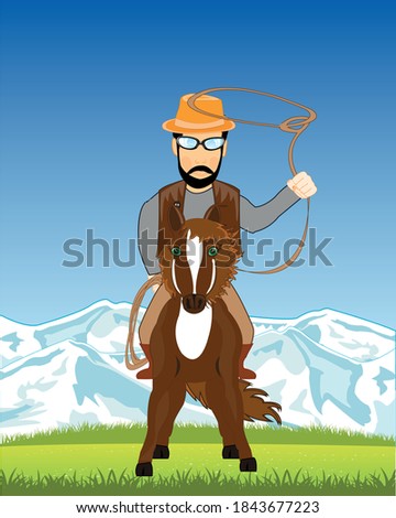 Nature and man cowpuncher with lasso on horse