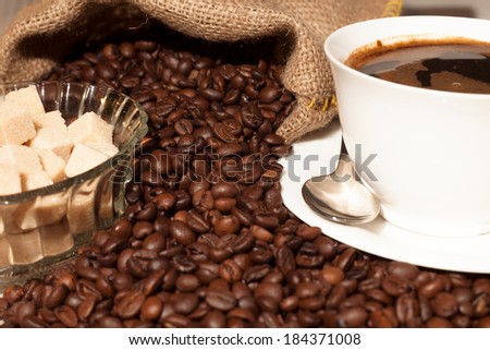 coffee beans and cup of coffee 