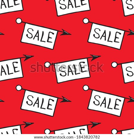 Vector seamless pattern with inscriptions and symbols Sale. Hand drawn background and texture on theme of Black Friday, discounts, promo, commercial and special offers