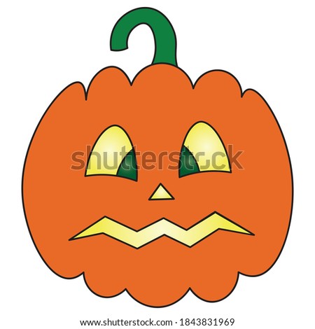 Pumpkin. Frightened facial expression. Colored vector illustration. Isolated white background. Cartoon style. Halloween symbol. A fearful grimace. Jack-lantern. Glows from the inside. All Saints Day.