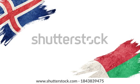 Flags of Iceland and Madagascar on white background
