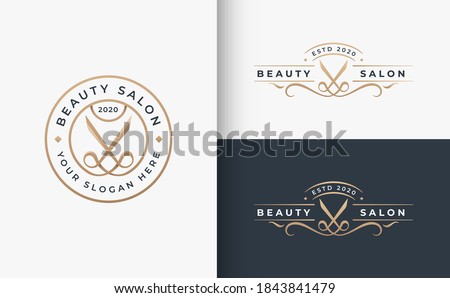golden hair beauty salon badge logo design