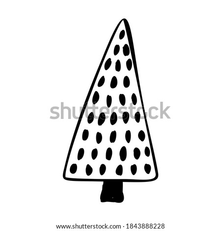 Christmas tree doodle silhouette. Hand drawn xmas decorations icons. Vector illustration isolated on white background. Design element Christmas tree for holiday greeting card, gift tag.