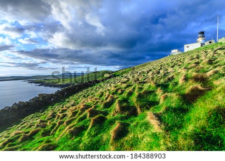 Isolated island with stunning foreground, Shetland, UK