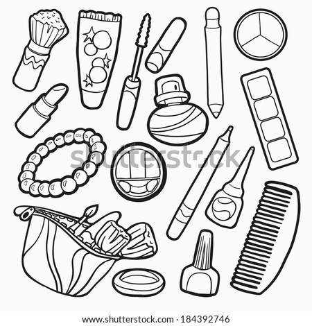 Set of cosmetics objects, vector stickers