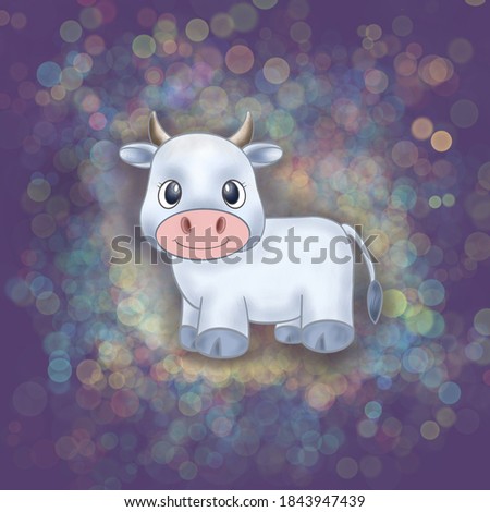 Christmas illustration with a cute bull on a colorful background
