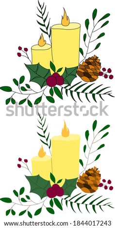 Set of two New Year and Christmas candle compositions with and without contour