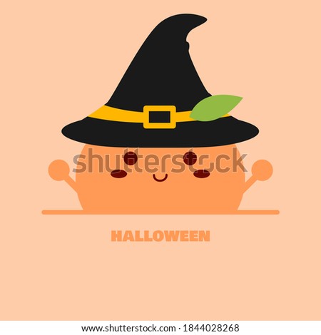 A orange character wearing a witch hat. Happy Halloween. Cute style orange character