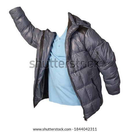 men's light blue t-shirt and blue jacket isolated on white background.casual clothing