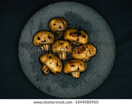 Scary food mushrooms skulls for halloween party. Fun food for kids