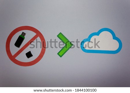 Hard drives inside prohibition sign and a cloud isolated