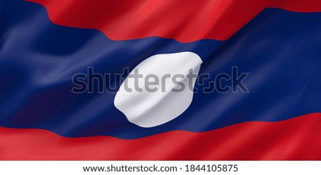 National Fabric Wave Closeup Flag of Laos Waving in the Wind. 3d rendering illustration.