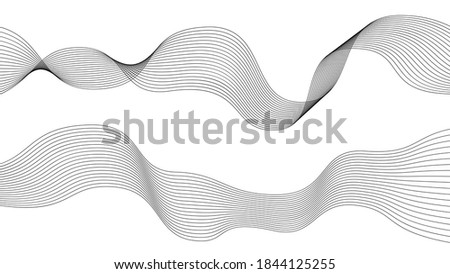 Set of abstract wave line. Dynamic wave of many black lines on white background. Vector illustration.