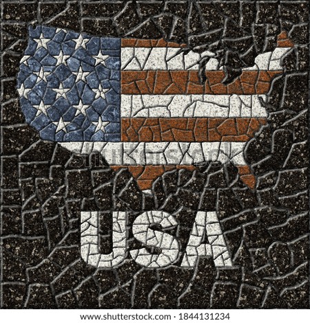 Stone mosaic, USA flag and letters. Stone background texture